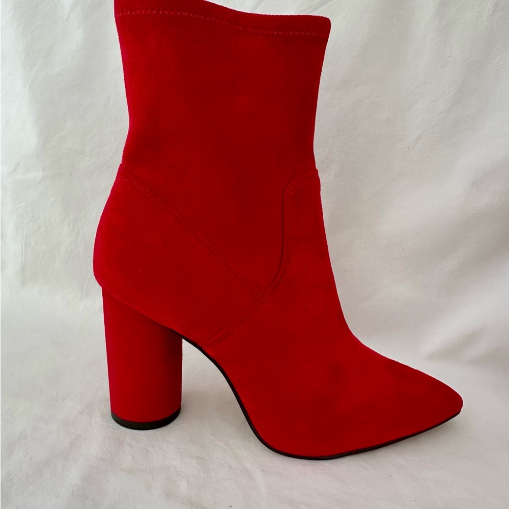 Red Heeled Boots with Cylindrical Heel